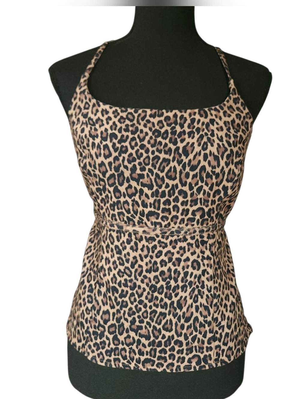 Vintage 90s Y2k Babydoll Mobwife Leopard Animal Print Open Back Tie Top Sz L